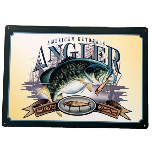 American Natural Anglers Tin Sign Bait Casting Association Fishing 12.5 x 16-in - Picture 1 of 5